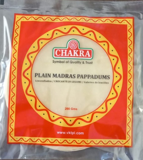 CHAKRA Madras Papadums 6" 200gms x 60